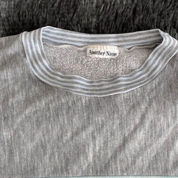 Old school light Gray and pale blue Striped winter theme crewneck Sweater - Picture 6 of 17